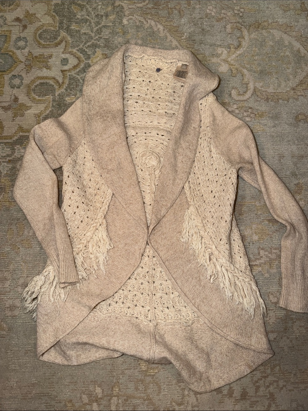 Open-Front Fringe Knit Cardigan Sweater - Cream